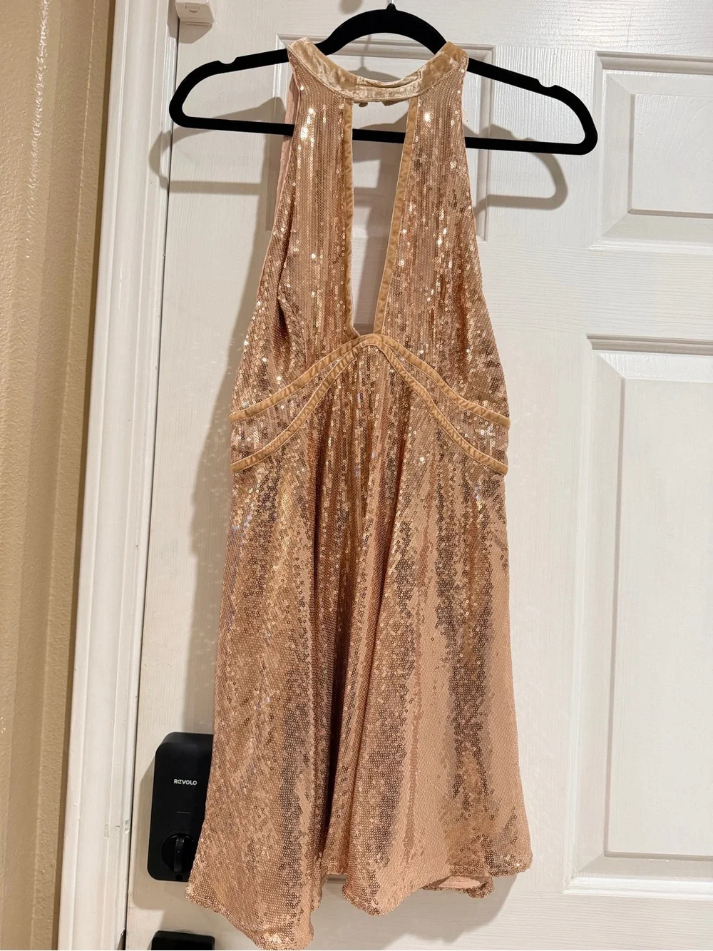 Free People Rose Gold Sequin Halter Mini Dress - Picture 1 of 6
